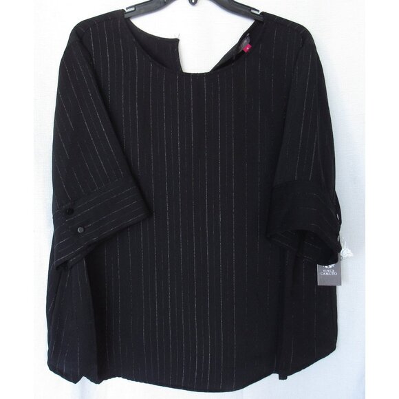 Vince Camuto Plus Size Metallic Stripe Short Sleeve Blouse Blk 1X NWT *SECONDS* - Picture 1 of 6